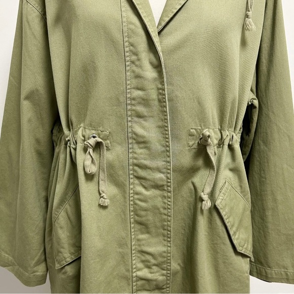 Asos Moss Army Green Snap Button Hooded Parka Waist Cinch Cords Oversized EUC 8 - Picture 2 of 11